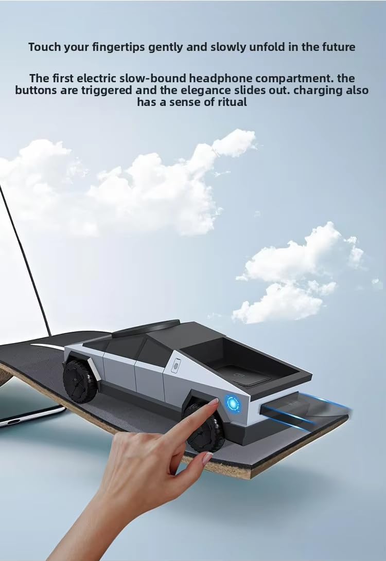 Cybertruck 3 in 1 Wireless Charger Fast Charging Dock for Phone Watch & Earbuds 15W Magnetic Stand Futuristic Design Safe & Travel Friendly