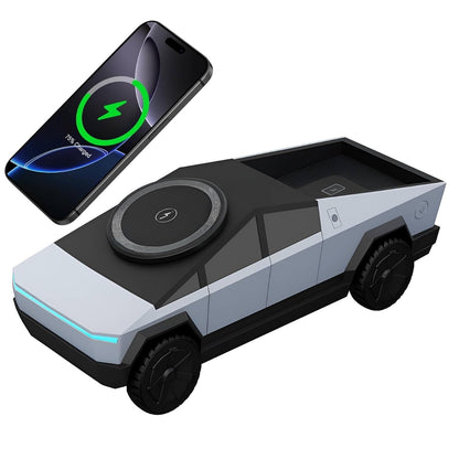 Cybertruck 3 in 1 Wireless Charger Fast Charging Dock for Phone Watch & Earbuds 15W Magnetic Stand Futuristic Design Safe & Travel Friendly