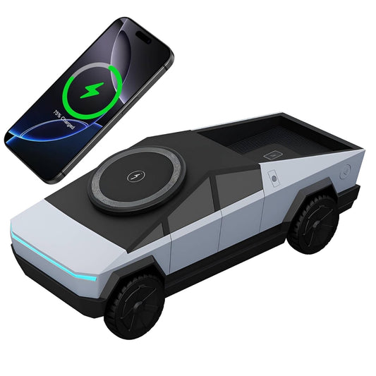 Cybertruck 3 in 1 Wireless Charger Fast Charging Dock for Phone Watch & Earbuds 15W Magnetic Stand Futuristic Design Safe & Travel Friendly