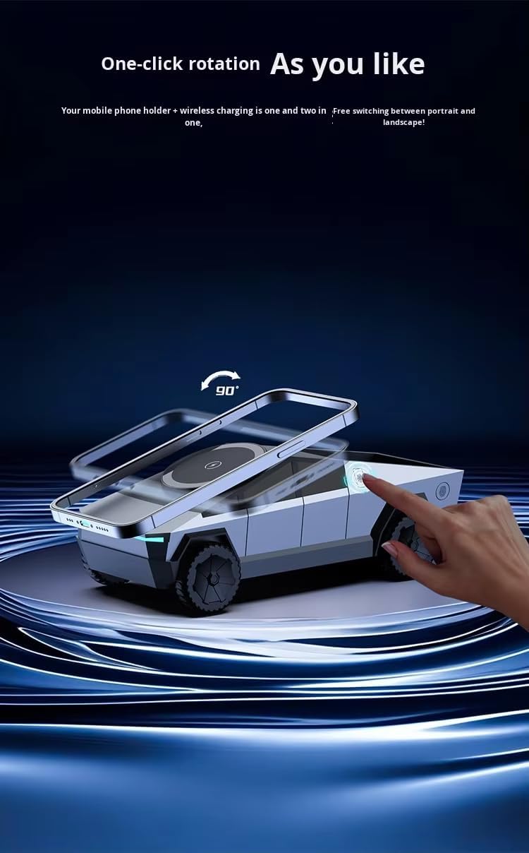 Cybertruck 3 in 1 Wireless Charger Fast Charging Dock for Phone Watch & Earbuds 15W Magnetic Stand Futuristic Design Safe & Travel Friendly