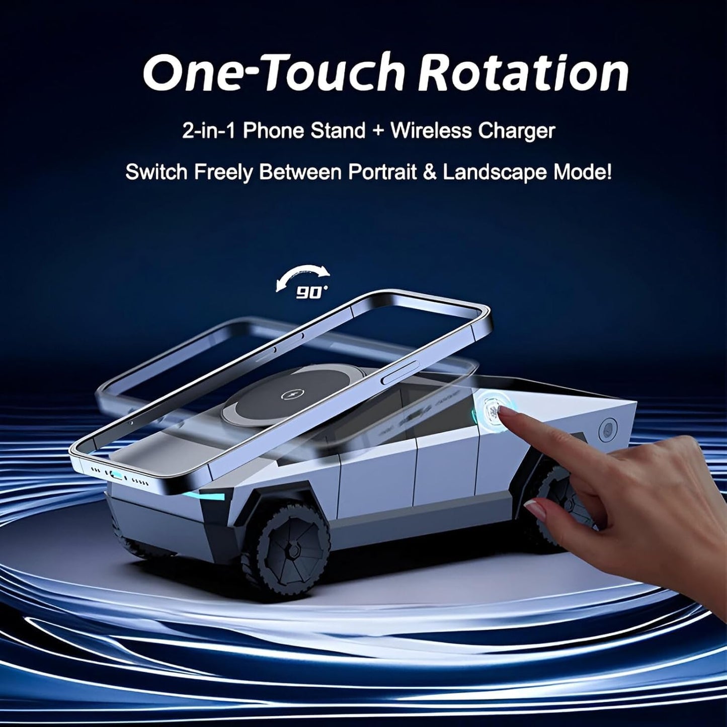 Cybertruck 3 in 1 Wireless Charger Fast Charging Dock for Phone Watch & Earbuds 15W Magnetic Stand Futuristic Design Safe & Travel Friendly