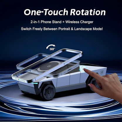 Cybertruck 3 in 1 Wireless Charger Fast Charging Dock for Phone Watch & Earbuds 15W Magnetic Stand Futuristic Design Safe & Travel Friendly